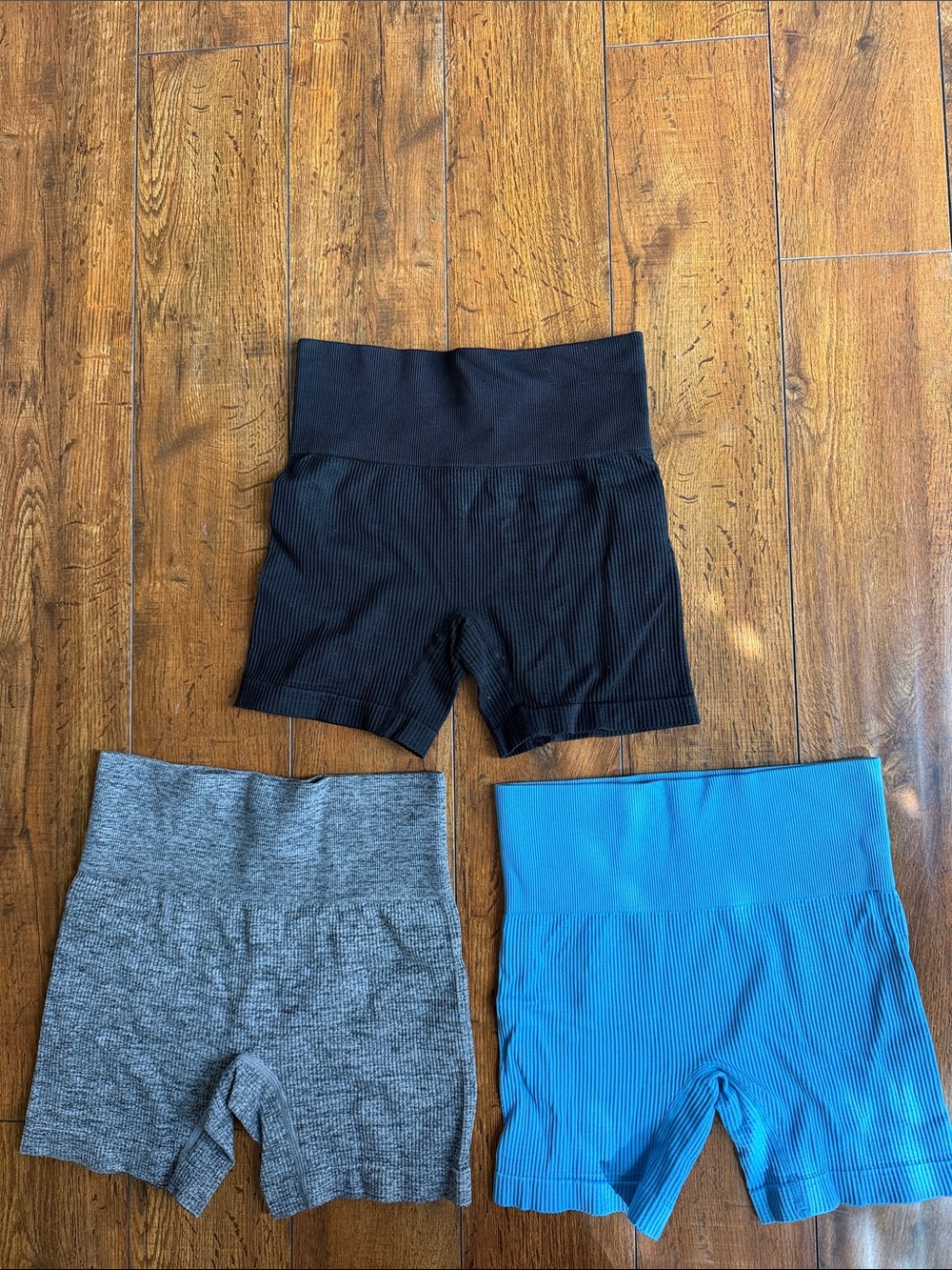 Colsie Ribbed High-Waist Active Shorts — Black, Gray, Blue